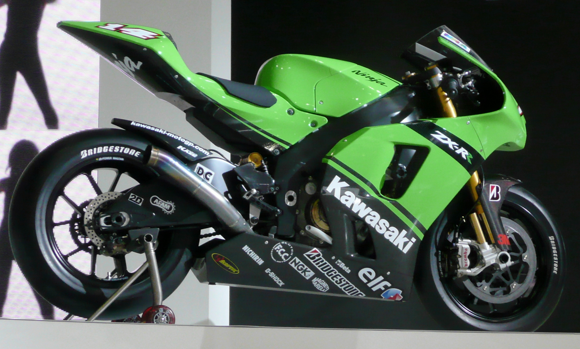 Kawasaki Ninja ZX-RR MotoGP prototype showing historical high-speed context