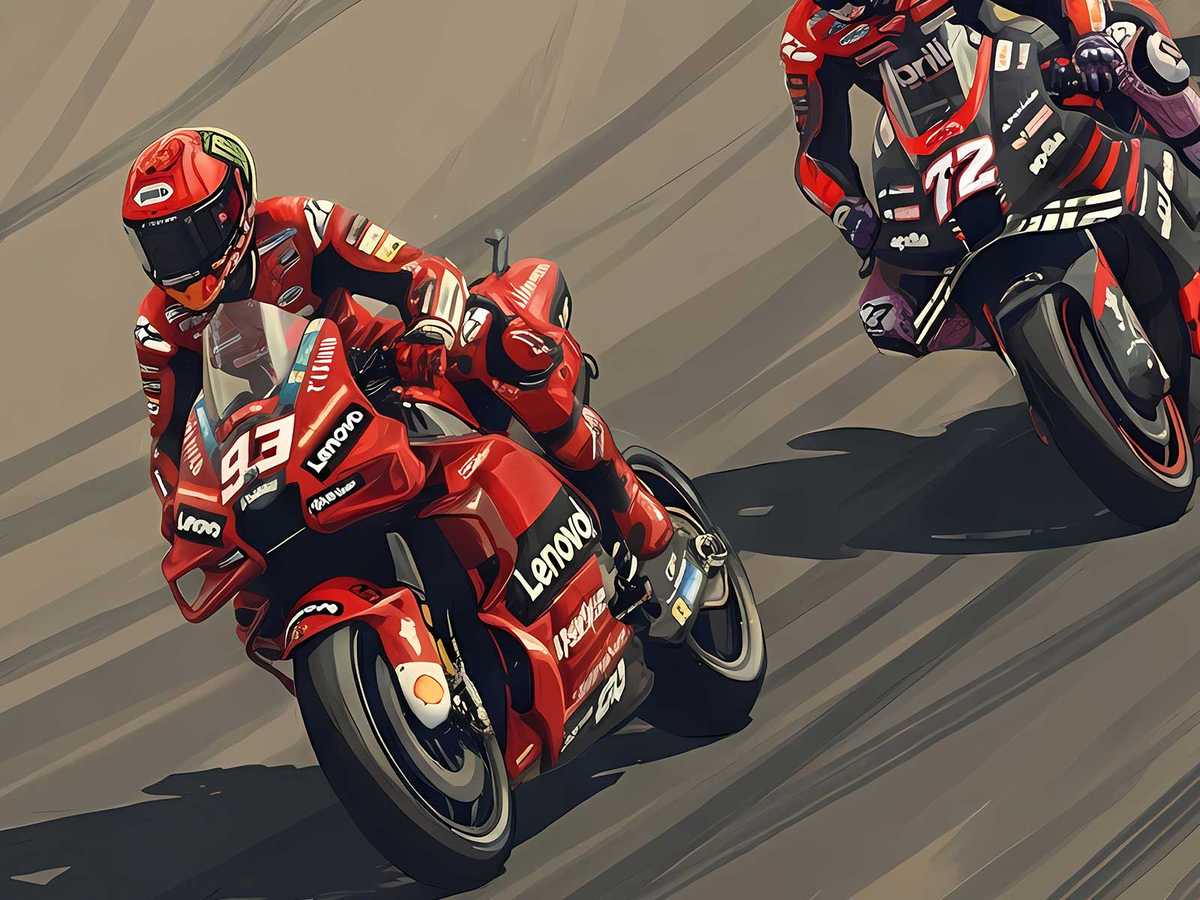 High-contrast Alex Marquez poster with intense highlights and deep shadows conveying speed and tension