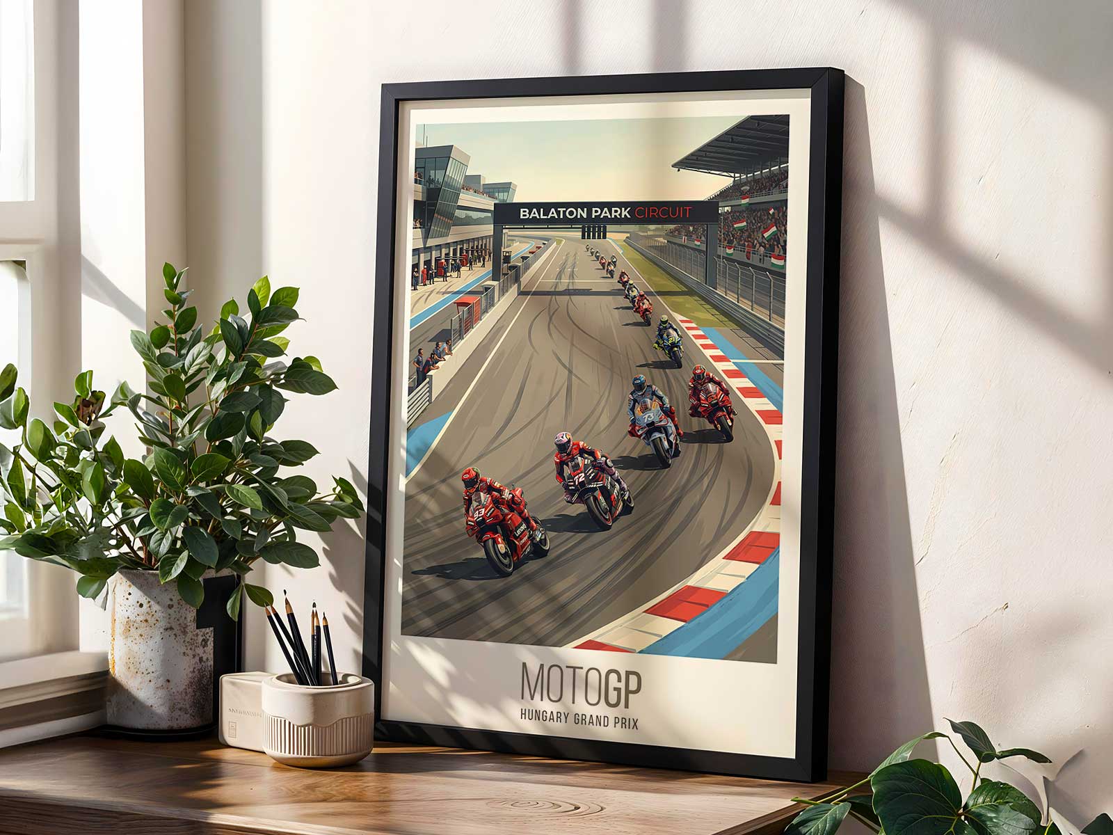 wide view of alex marquez on motogp circuit with racing environment