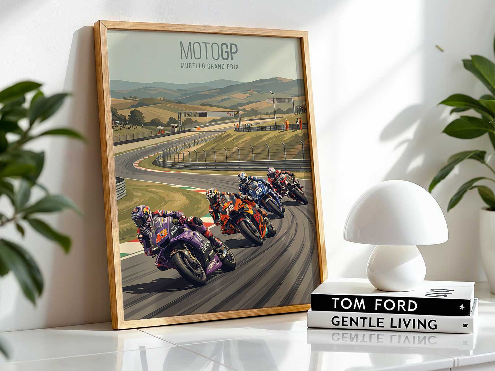 Stylized Aprilia MotoGP racing moment suitable for wall decor