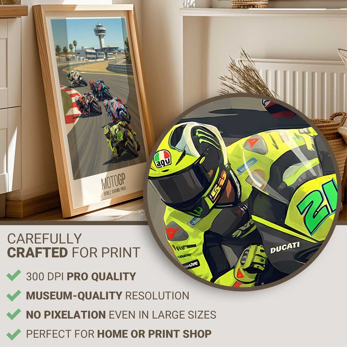 Wide view of an Aprilia MotoGP bike accelerating out of a corner at Jerez with crowd atmosphere in the background