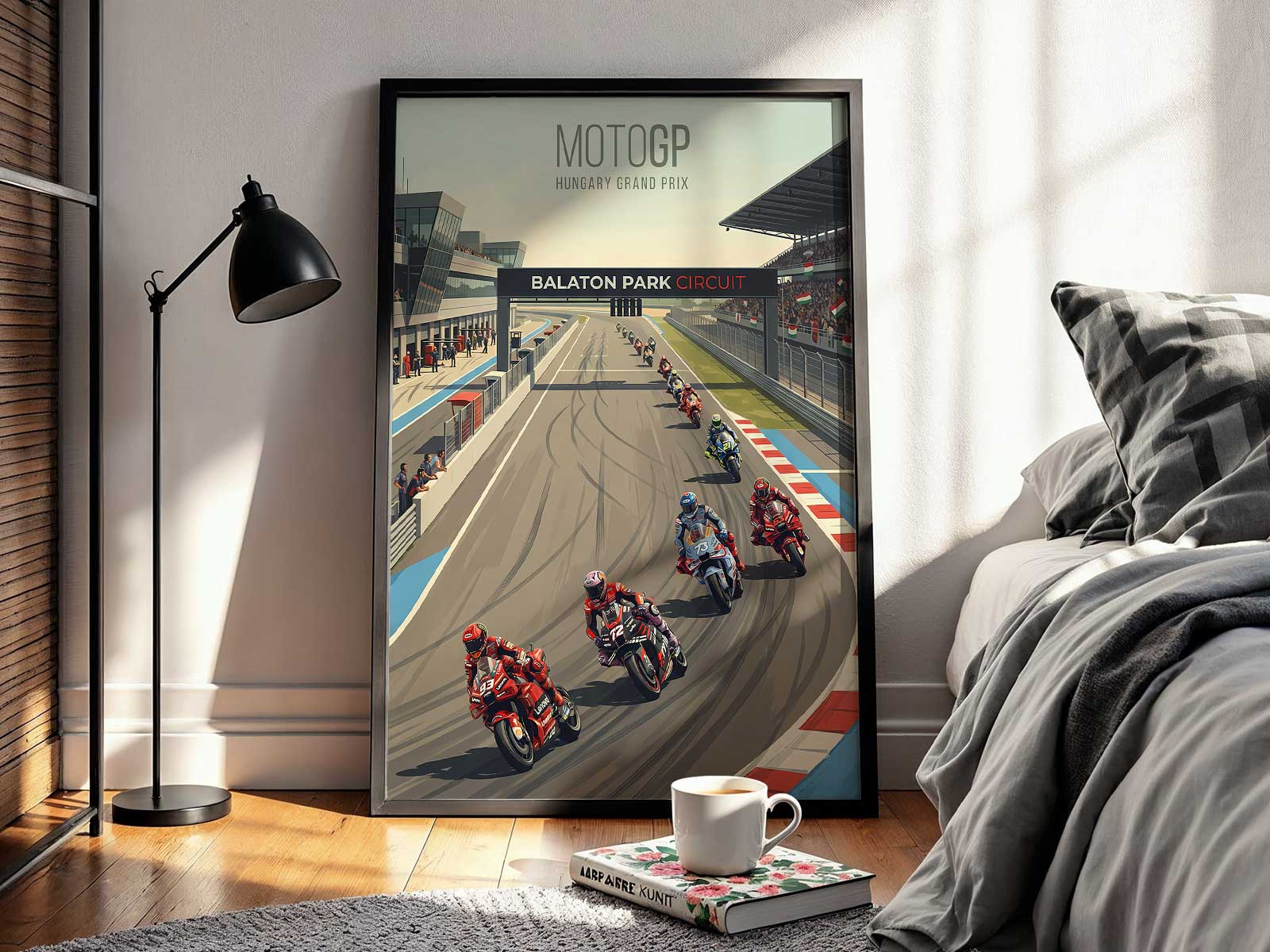 Monochrome heritage-style print of Francesco Bagnaia with high-contrast shading and vintage halftone