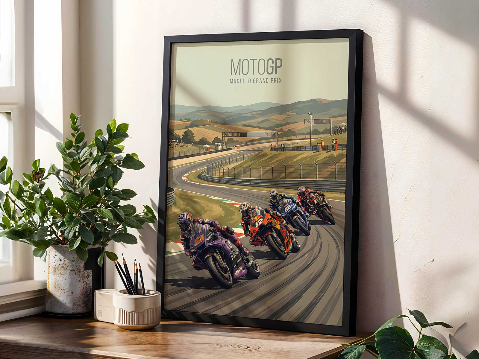 Textured collage poster combining vintage race photos, ticket stubs, and a central Bagnaia image