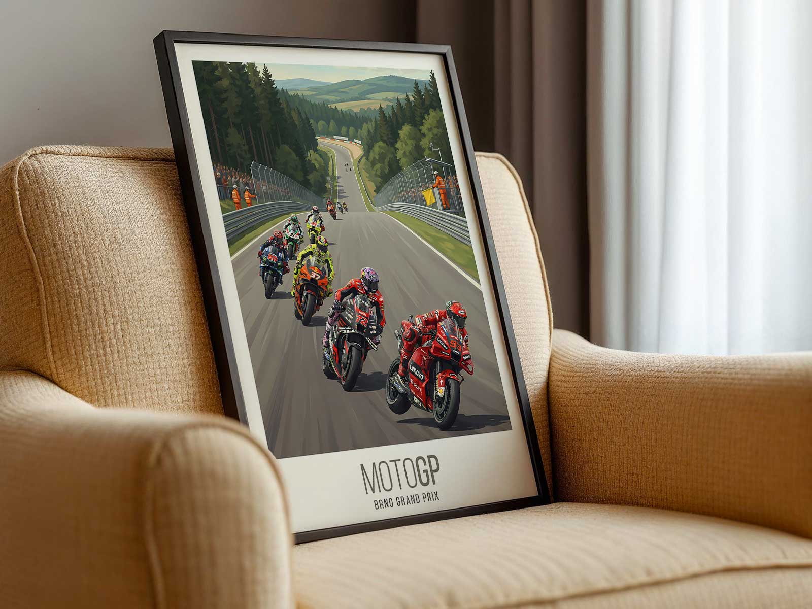 Honda MotoGP racing scene at Brno with circuit atmosphere and movement around the track