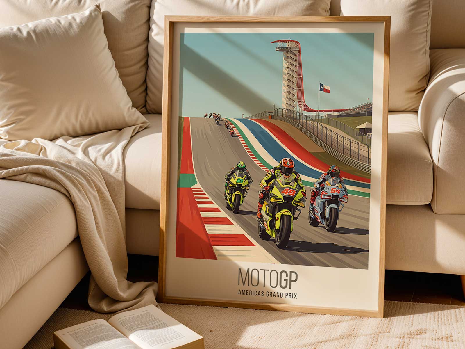 Close-up of COTA track curves and asphalt texture with play of light on edges