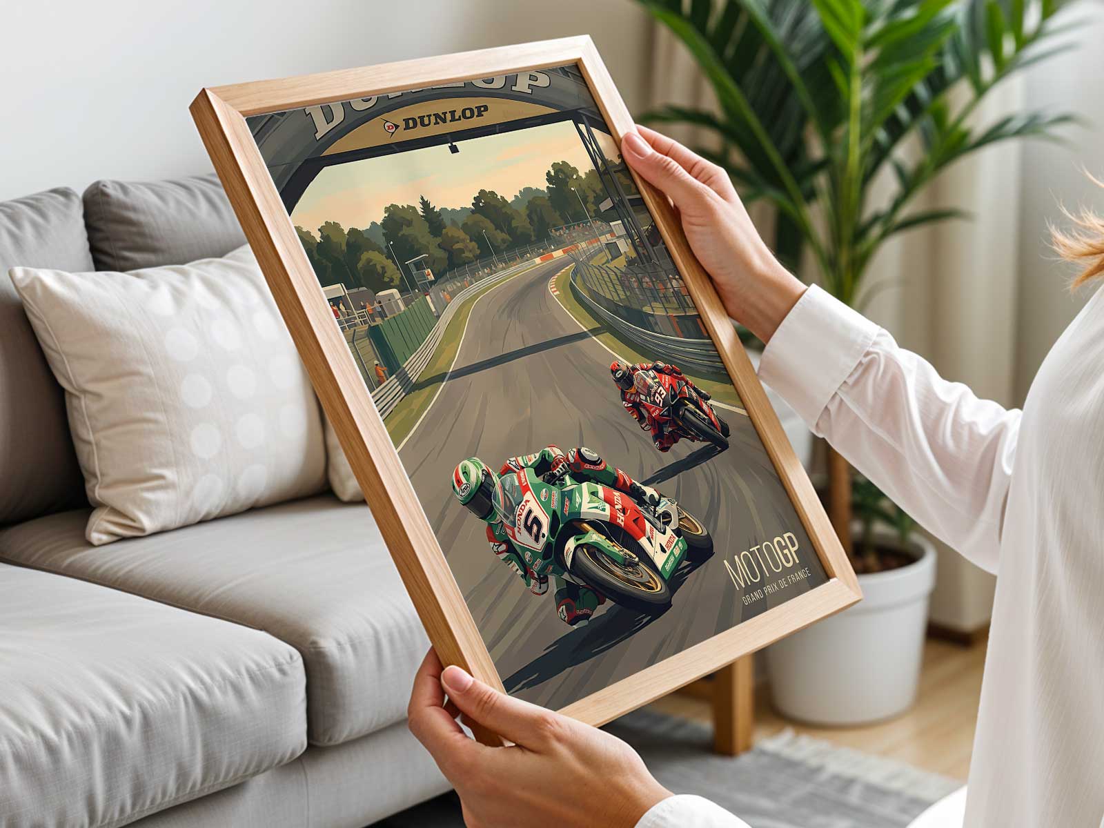 Dynamic MotoGP scene of Ducati entering corner after heavy braking on track