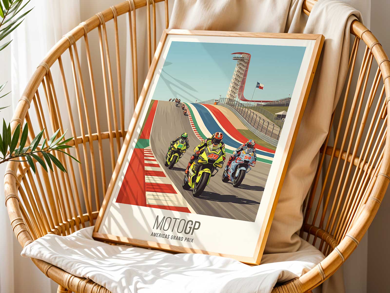 Dynamic Ducati MotoGP racing scene with blurred circuit background and focused bike