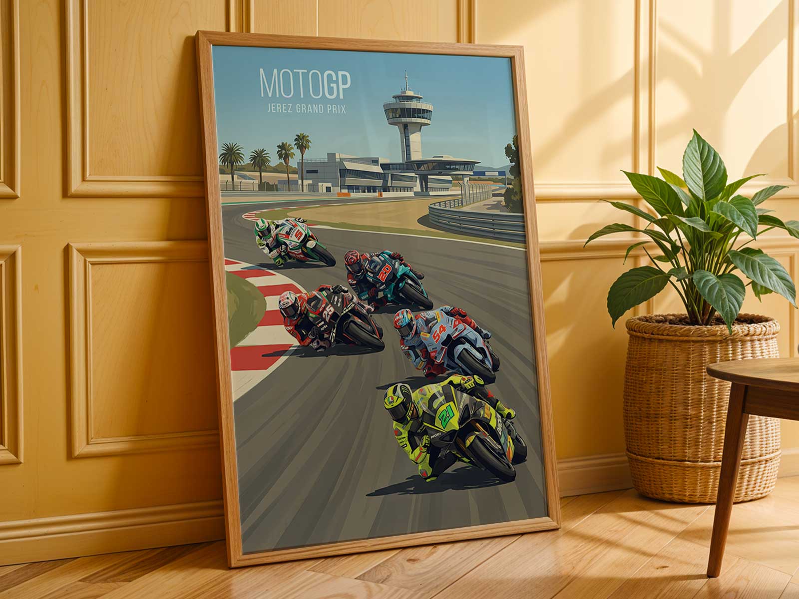 Spectators and historic memorabilia displayed in the grandstands during a MotoGP weekend at Jerez