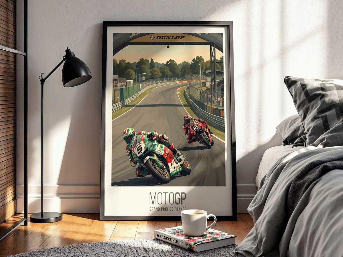 Two Honda machines separated by inches as one makes a daring close pass, capturing rider focus and compressed space between…