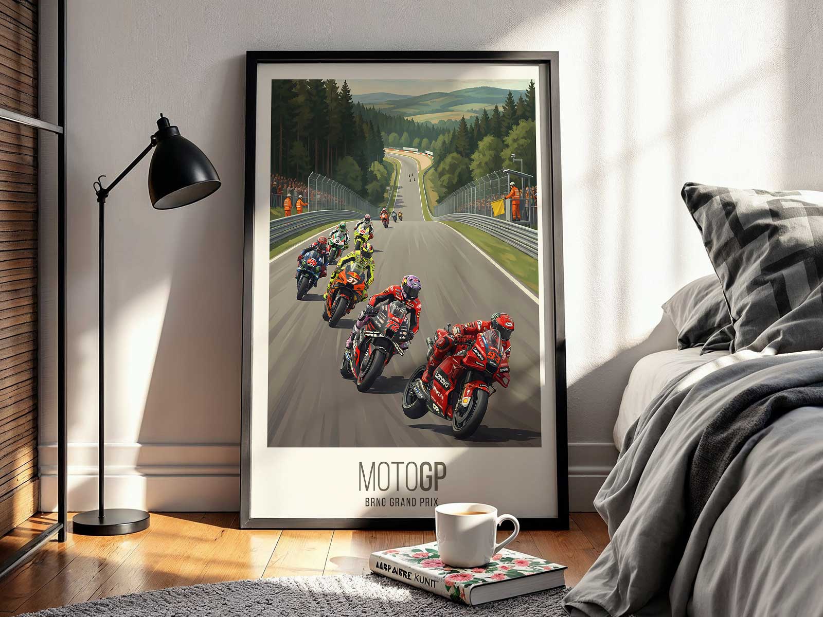 Honda MotoGP bike clipping the apex with precision during a high-speed Brno sequence