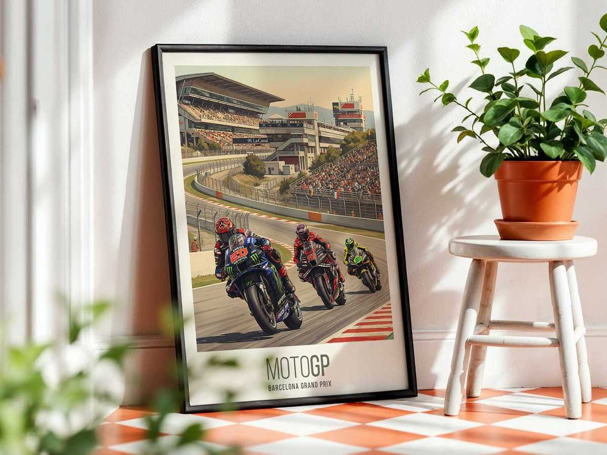 Close-up of a limited edition badge and print details on the Fabio Quartararo poster, with edition number and paper grain…