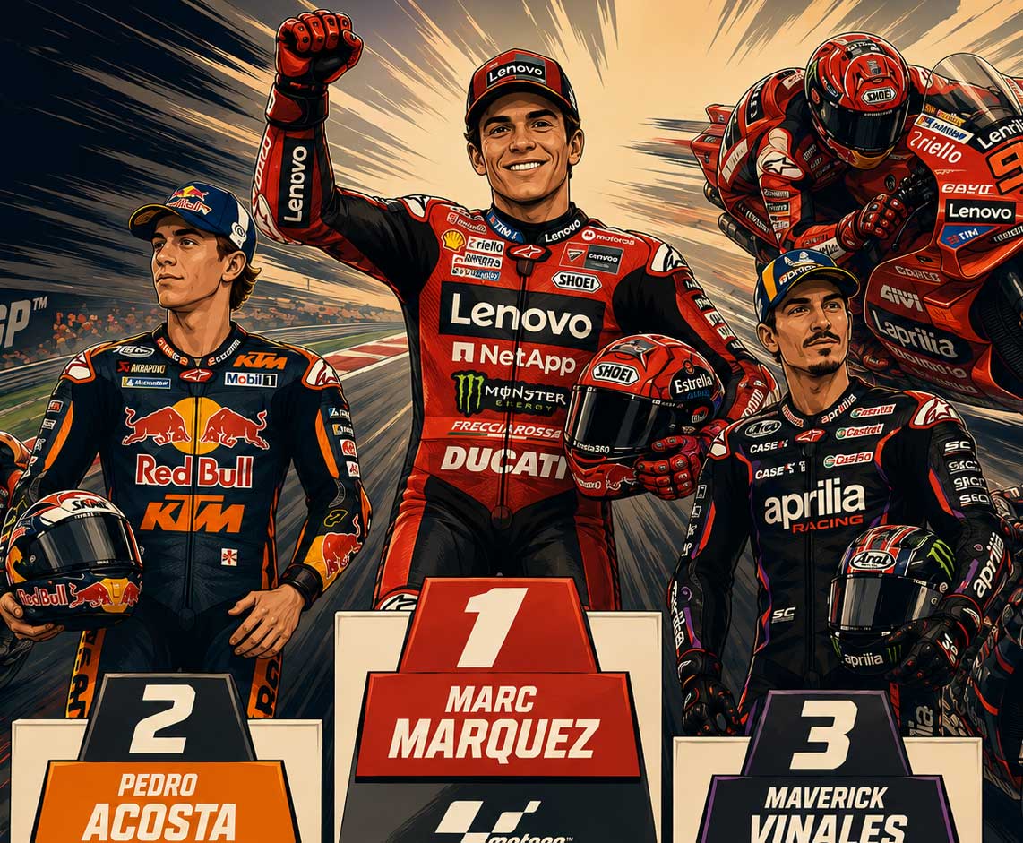 MotoGP podium and race illustration