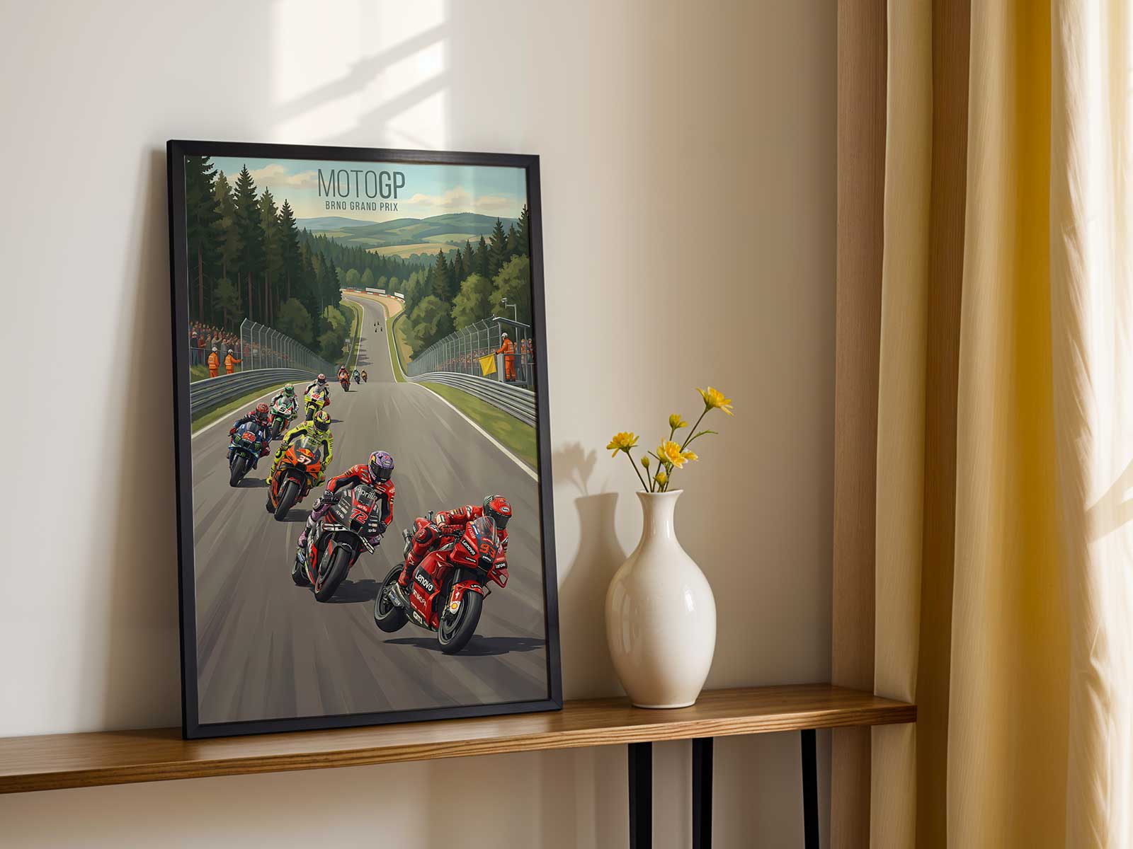 MotoGP Marquez rider motion poster artwork for fan wall decor with high-speed race atmosphere