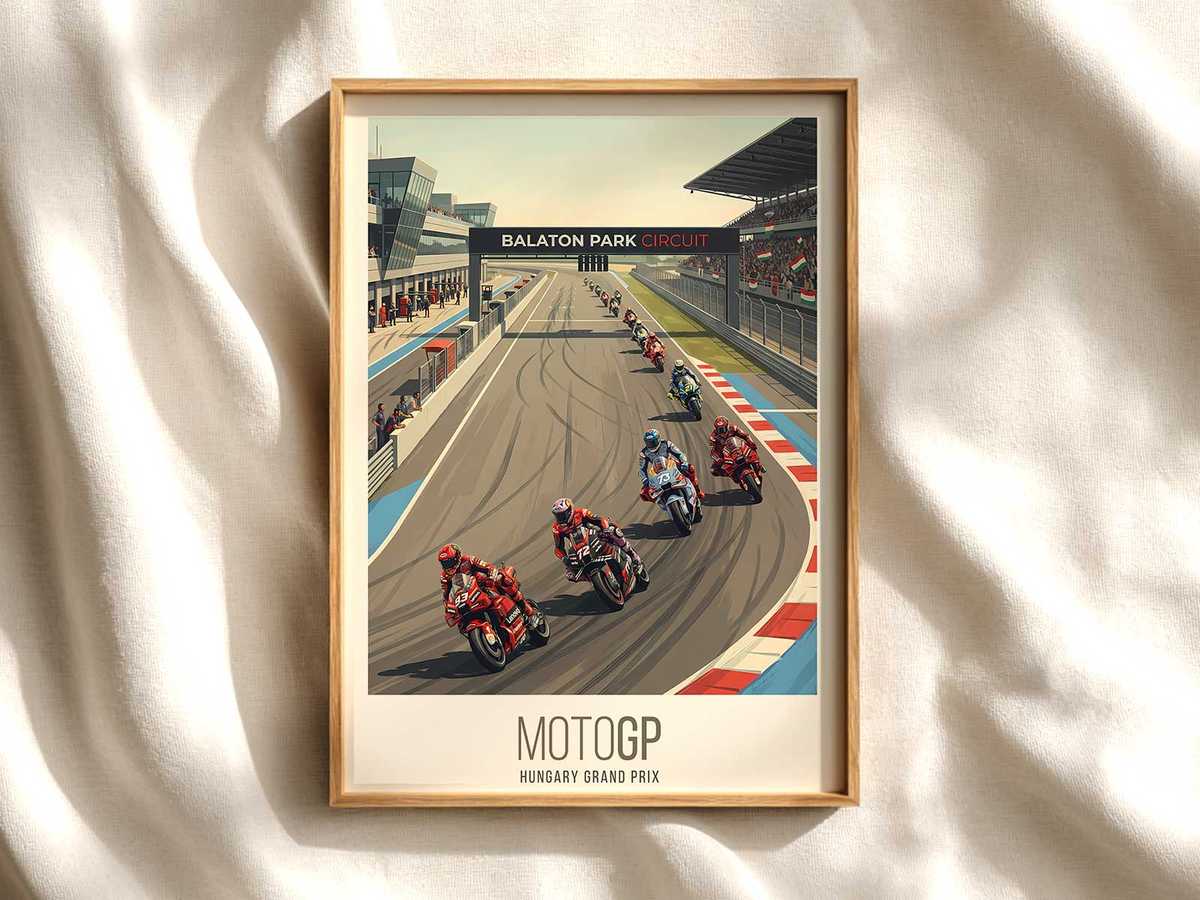 Bagnaia Vintage Racing Poster MotoGP poster shown as premium motorcycle racing wall art