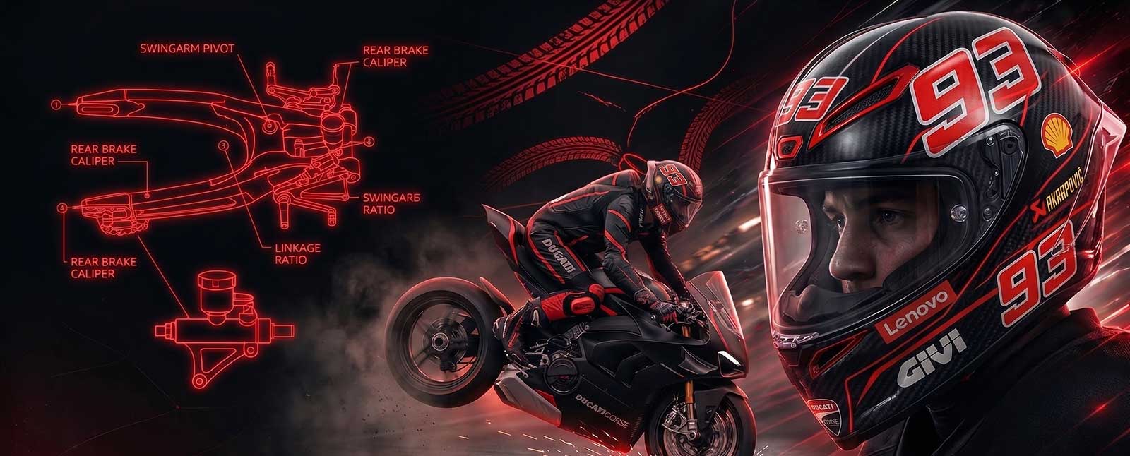 Close-up profile of the KTM RC16 showing the V4 engine and exhaust layout