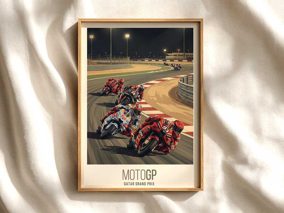 Ducati MotoGP Wide Racing Scene at Lusail MotoGP poster shown as premium motorcycle racing wall art