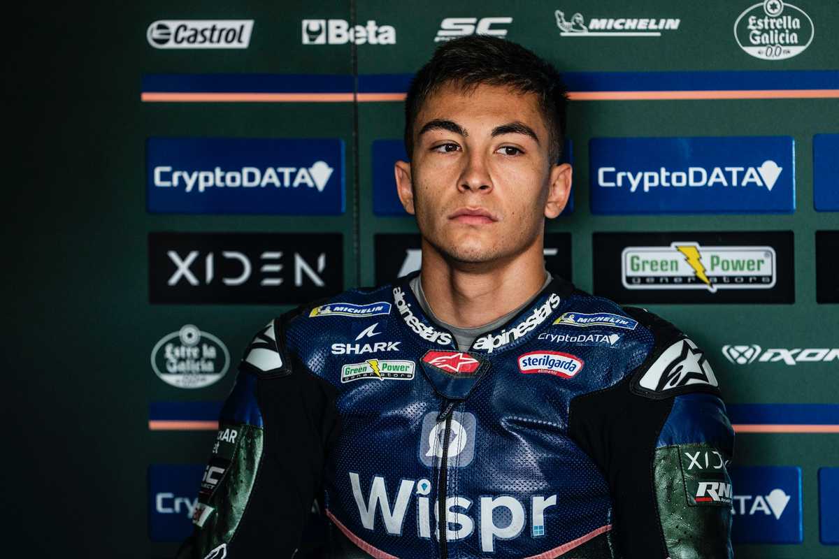Raúl Fernández on the Moto2 2021 podium after securing runner-up position in the championship