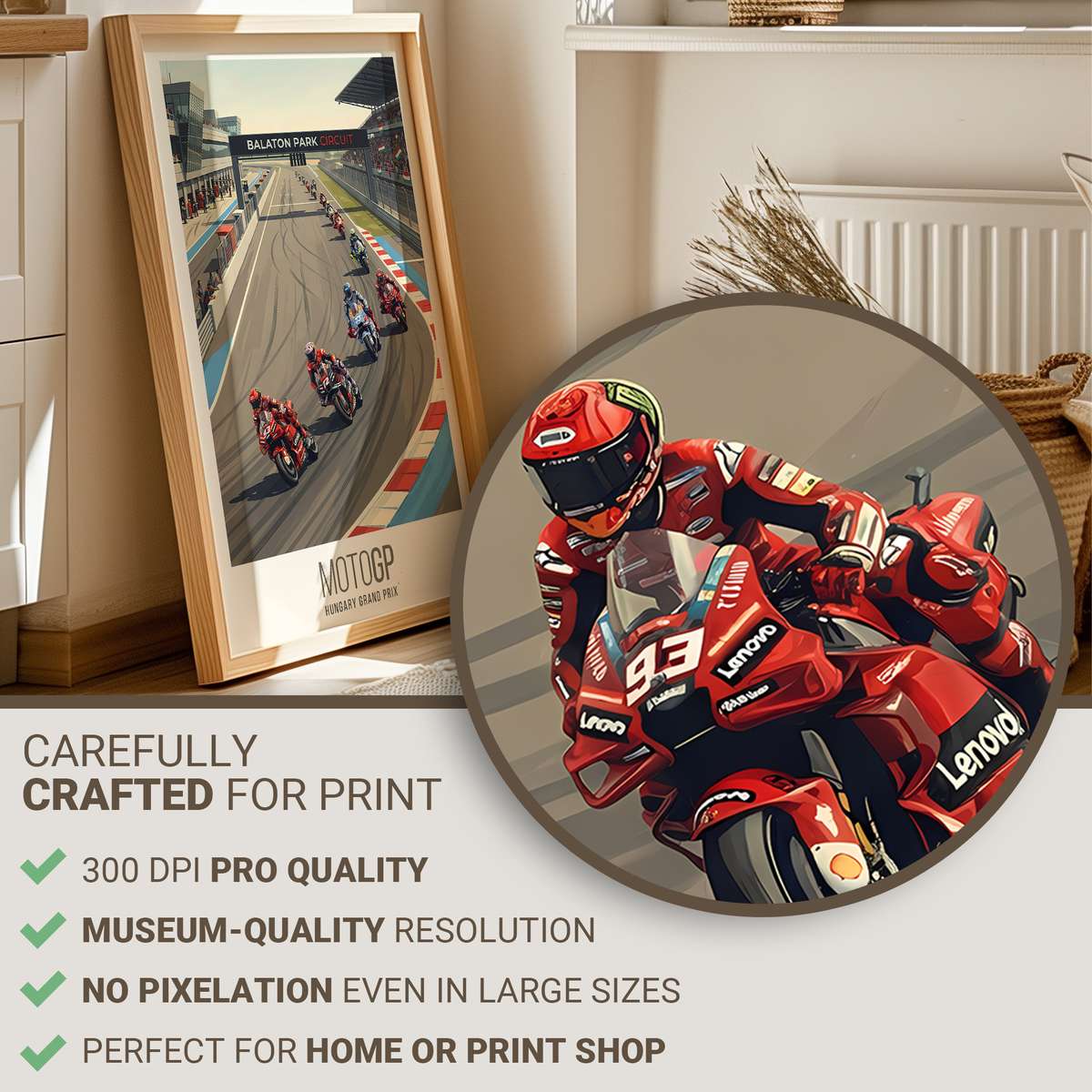 Francesco Bagnaia illustrated in a vintage racing poster style with muted colors and grain texture