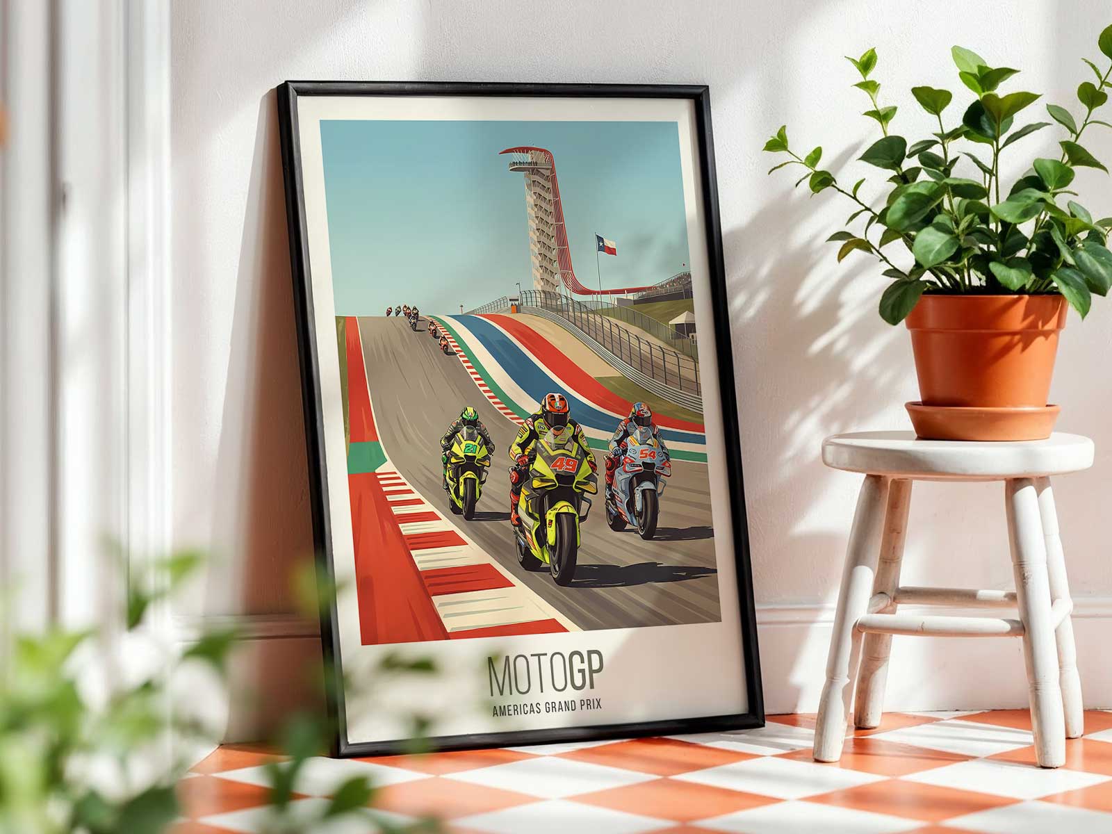 Pit lane at COTA reflecting warm sunset hues with silhouetted team garages