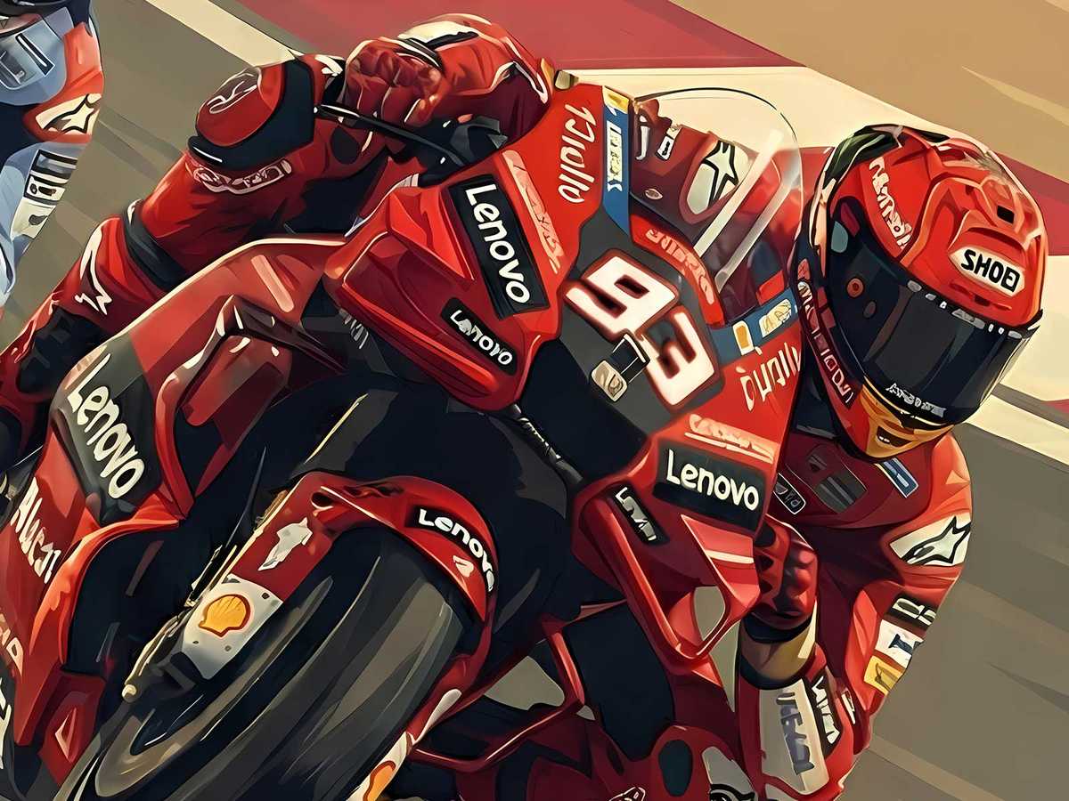 MotoGP Qatar poster mounted above a modern sofa, bringing desert night energy and racing atmosphere into a living room