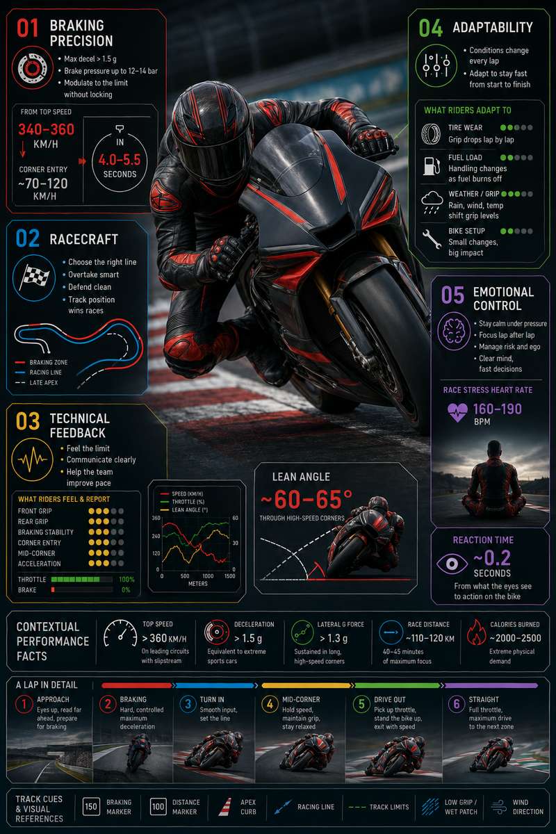 Rider's hand on the throttle with dashboard electronics visible, showing the balance of power and traction control